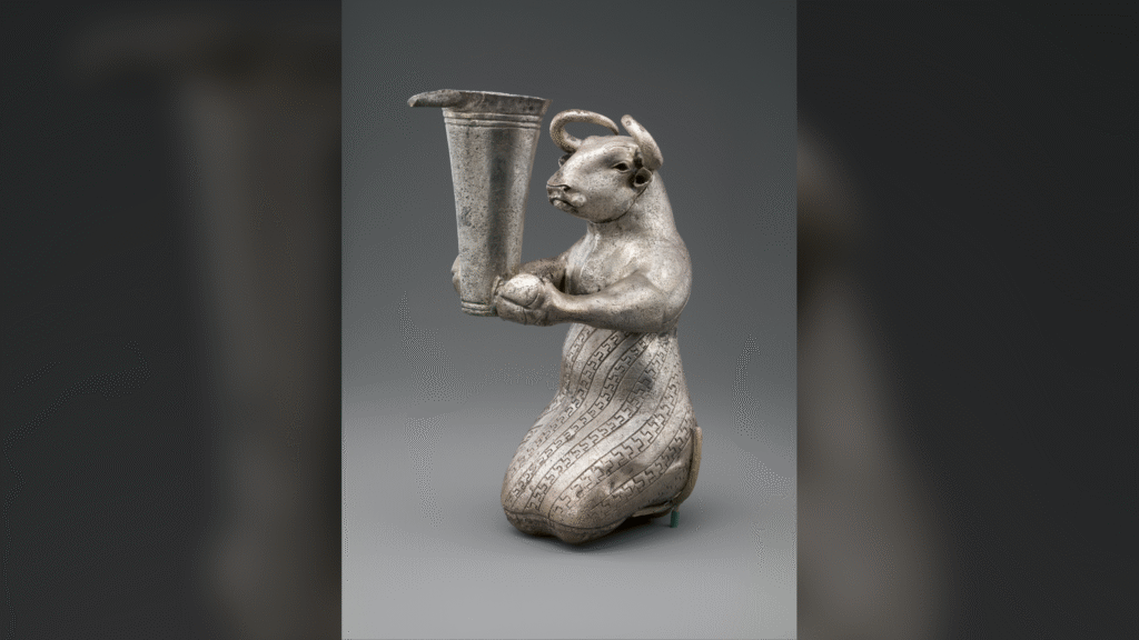 Kneeling Bull: A half-bull, half-human silver figurine from ancient Iran